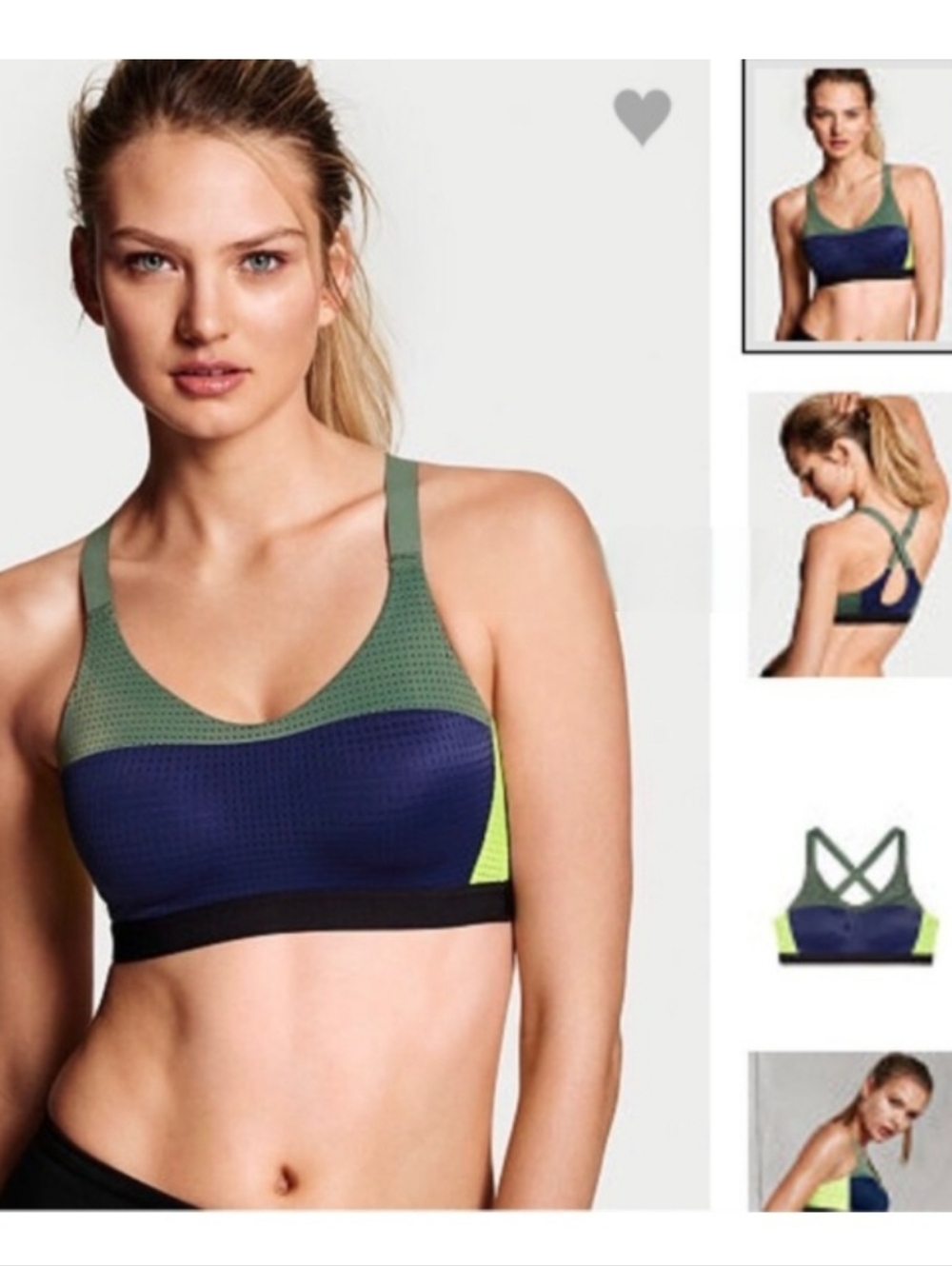 Victorias Secret Sport Perforated Color Block Sports Bra Blue Green Women Sz 34C